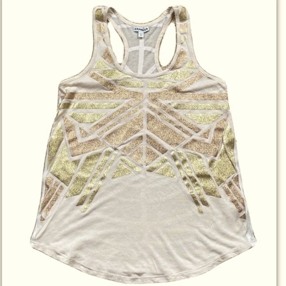 Express Rose Gold Metallic Print W Glitter Tank Top size XS Sleeveless Petite